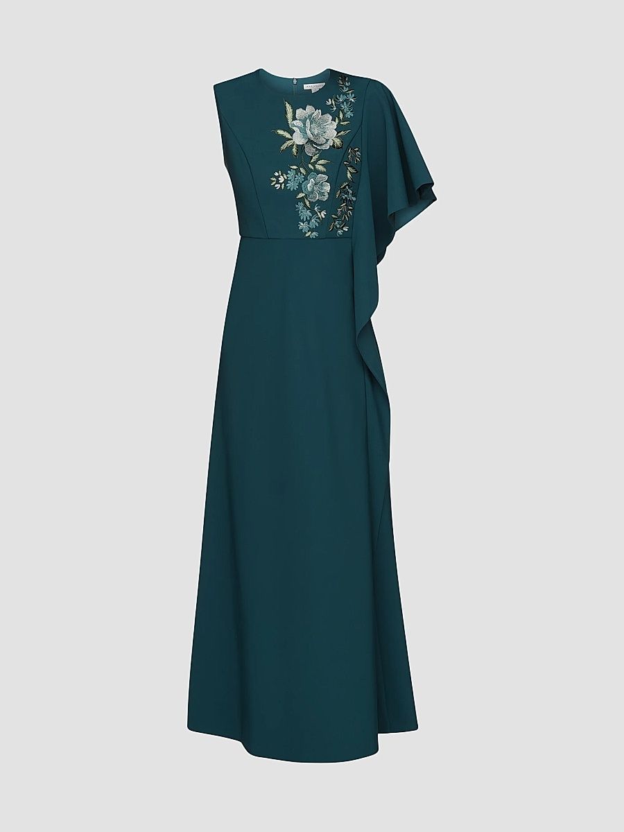 Women's Alisha Floral-Embroidered Caftan Gown - Deep Teal - Size 18