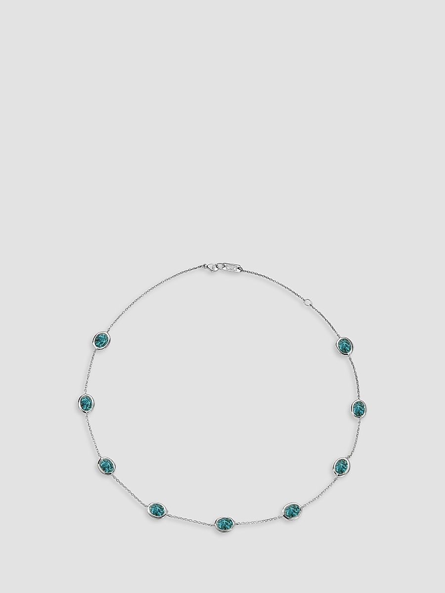 Women's Polished Rock Candy Long Confetti Sterling Silver, Rock Crystal, Bronze & Turquoise Doublet Necklace - Silver