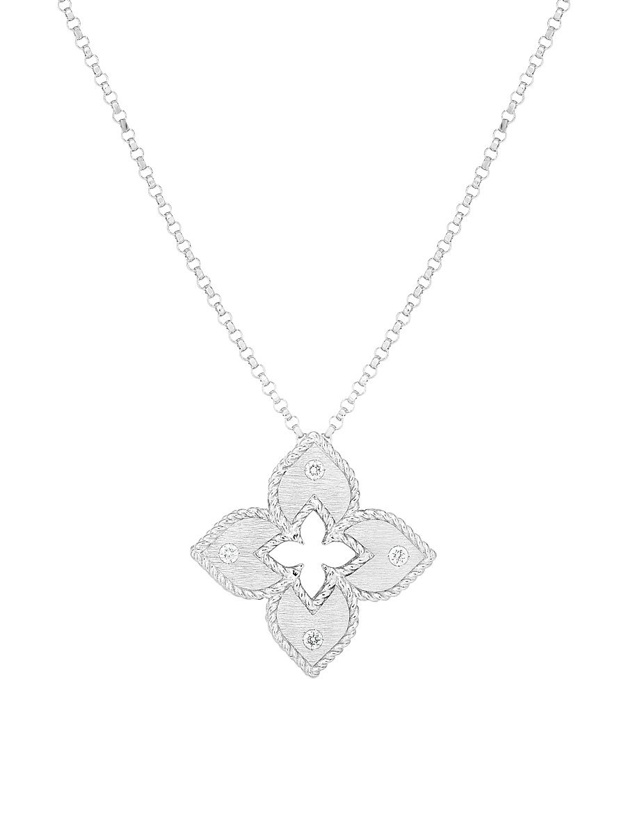 Women's Petite Venetian 18K White Gold & Diamond Pendant Necklace - White Gold - Size 16