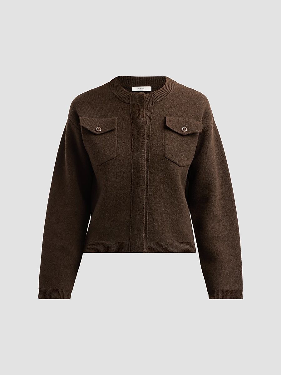 Women's Wool-Blend Patch-Pocket Sweater Jacket - Smoked Truffle - Size Large
