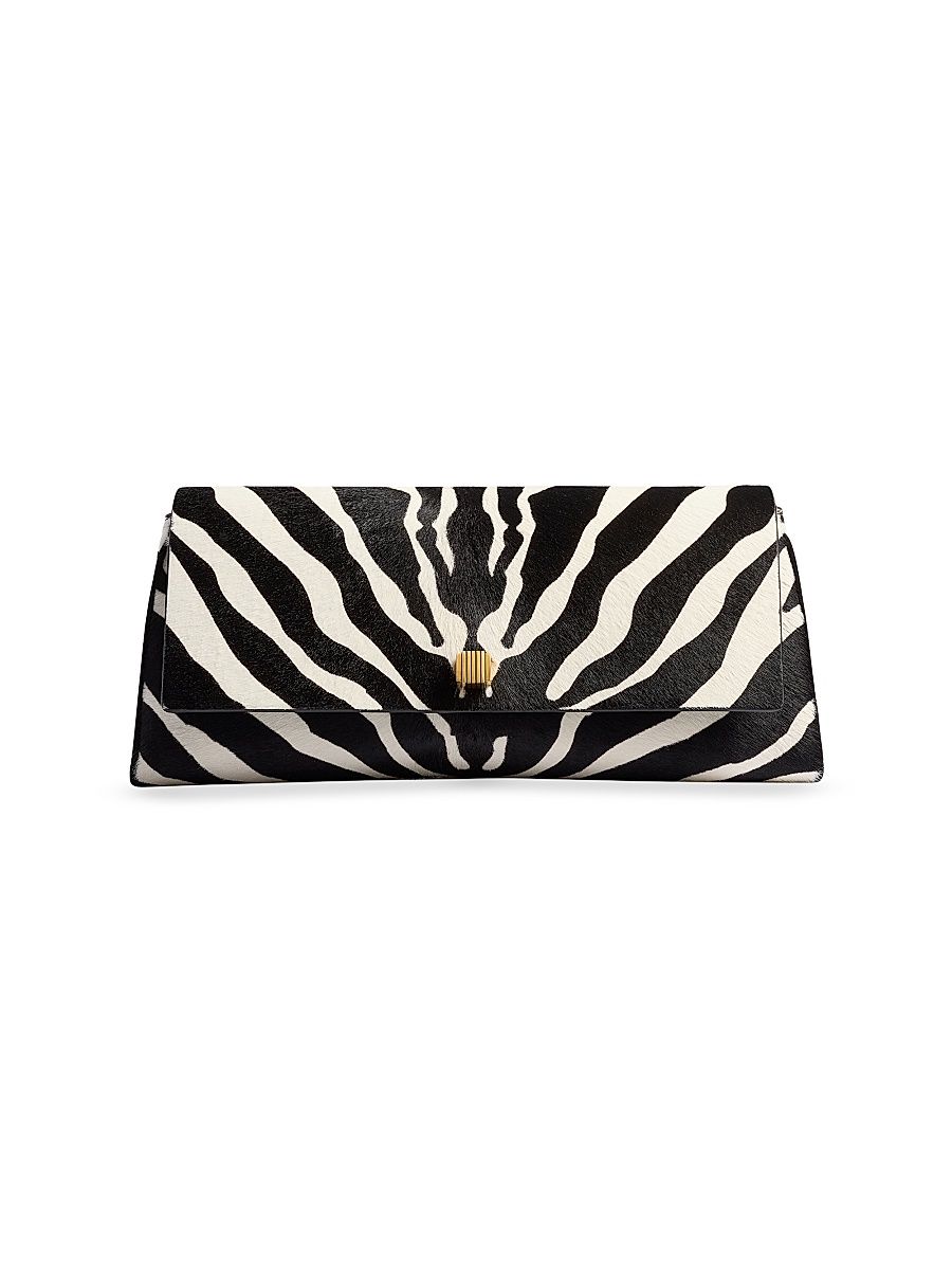 Women's Audrey Zebra-Print Calf Hair Clutch - Black White