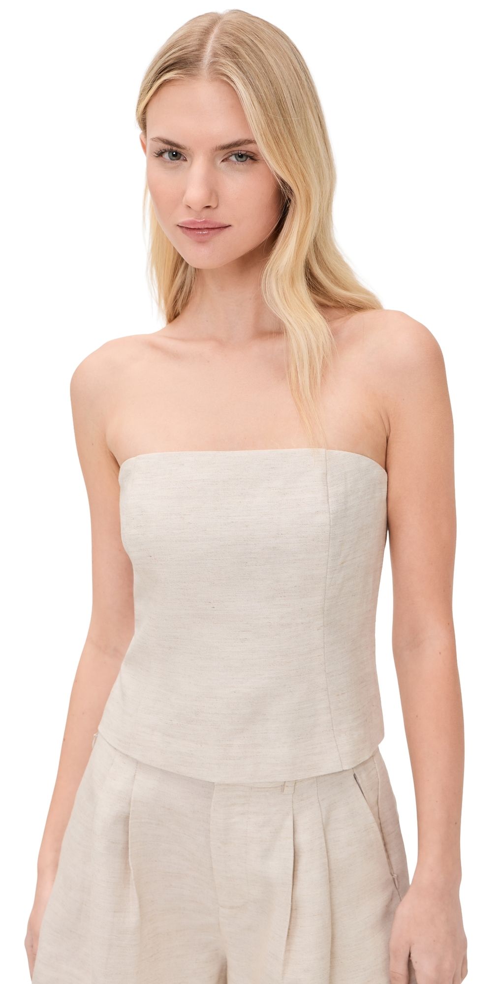 Good American Linen Blend Strapless Top Oat XS