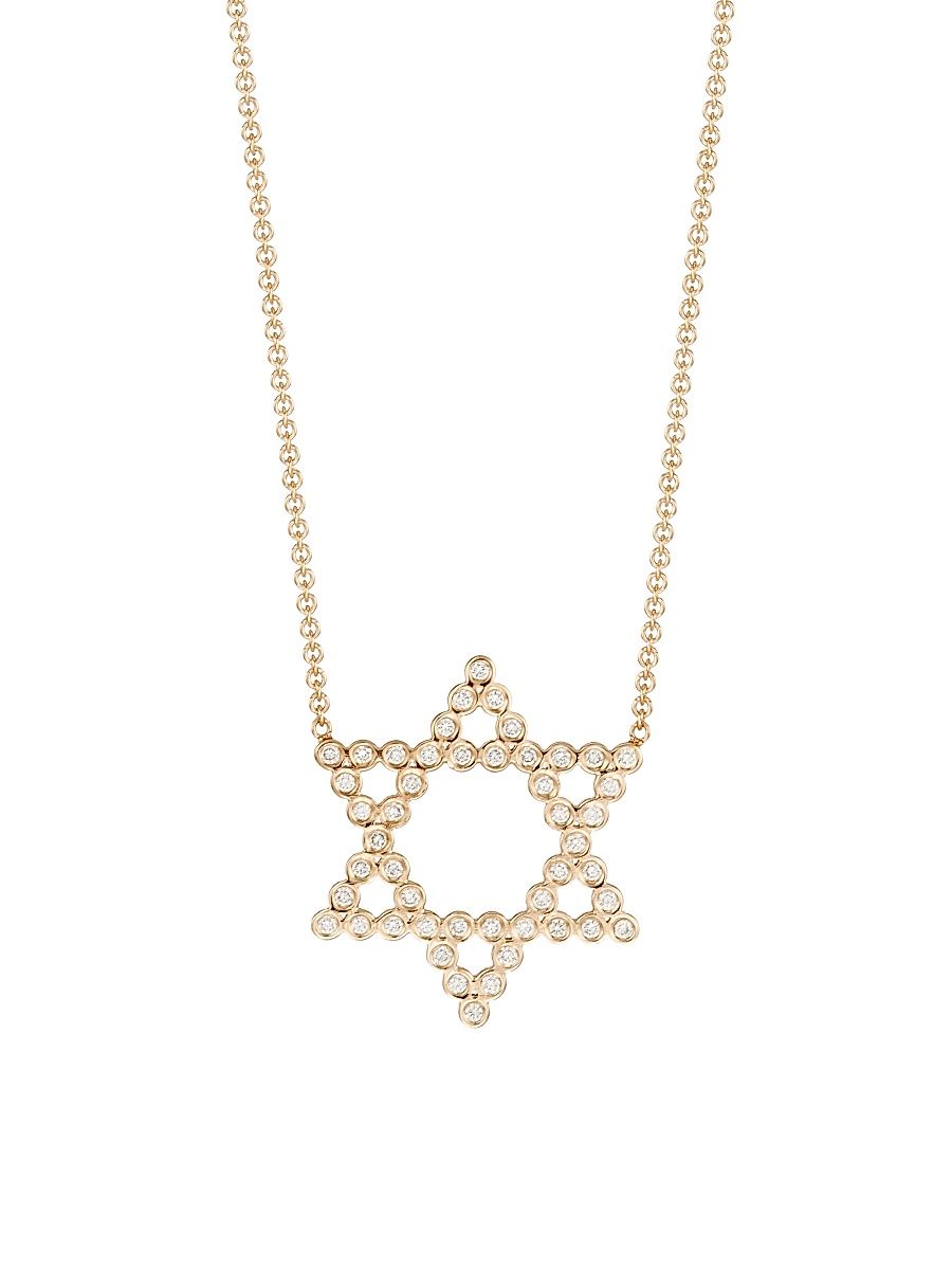 Women's Bezel 14K Gold & Diamond Open Star Of David Necklace - Yellow Gold - Size 20