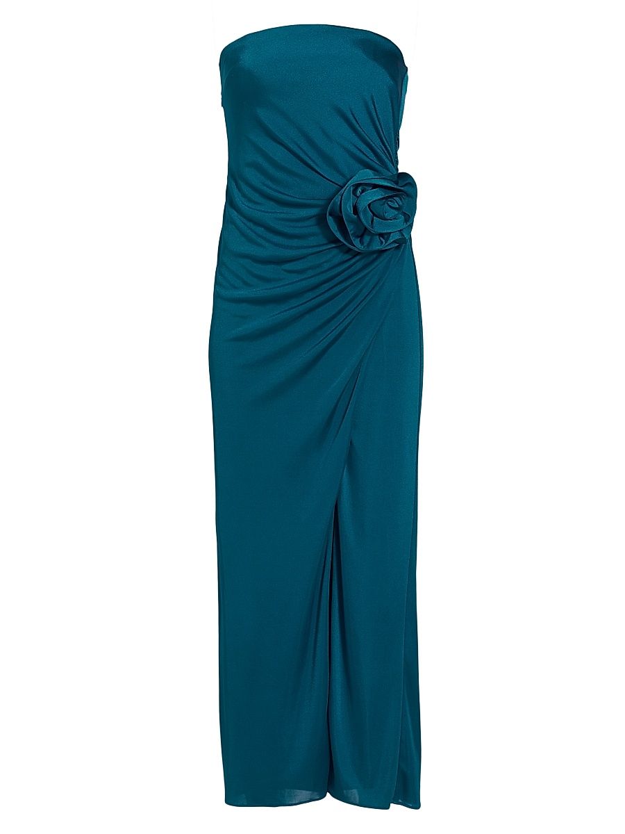 Women's Corinne Strapless Rosette Midi-Dress - Peacock Blue - Size 12
