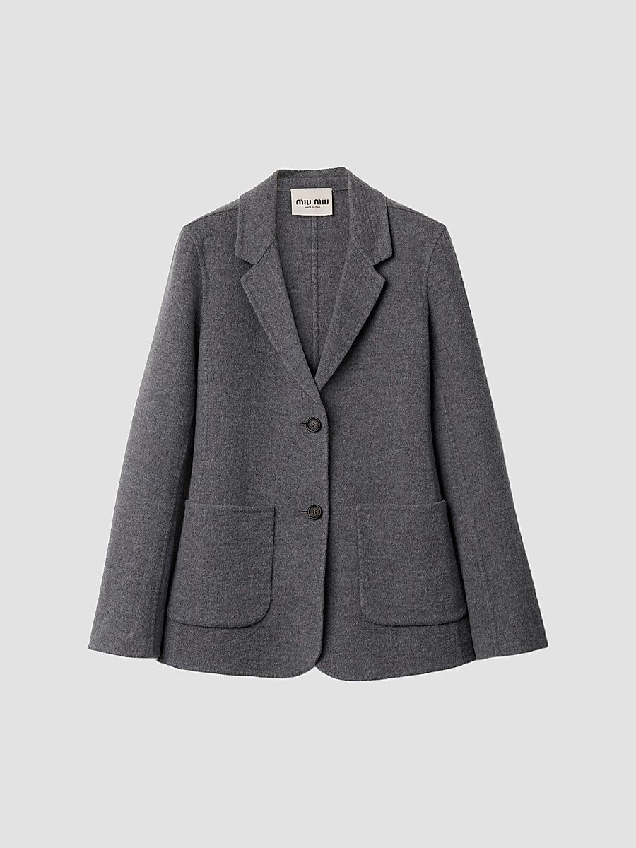 Women's Single-Breasted Double Wool Jacket - Grey - Size 6