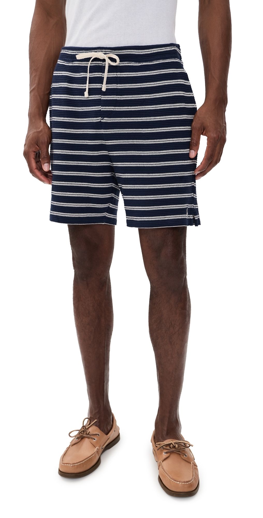 Polo Ralph Lauren Cotton Club Bar Stripe Textured Pull On Shorts Newport Navy/Pale Cream XL