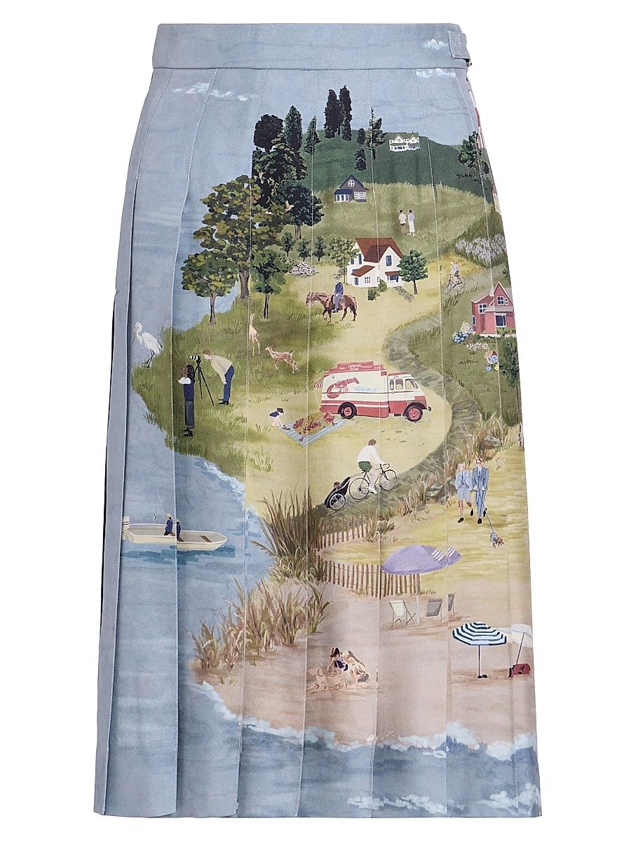 Women's Scenic Coastline Silk Midi-Skirt - Seasonalmulti - Size 0