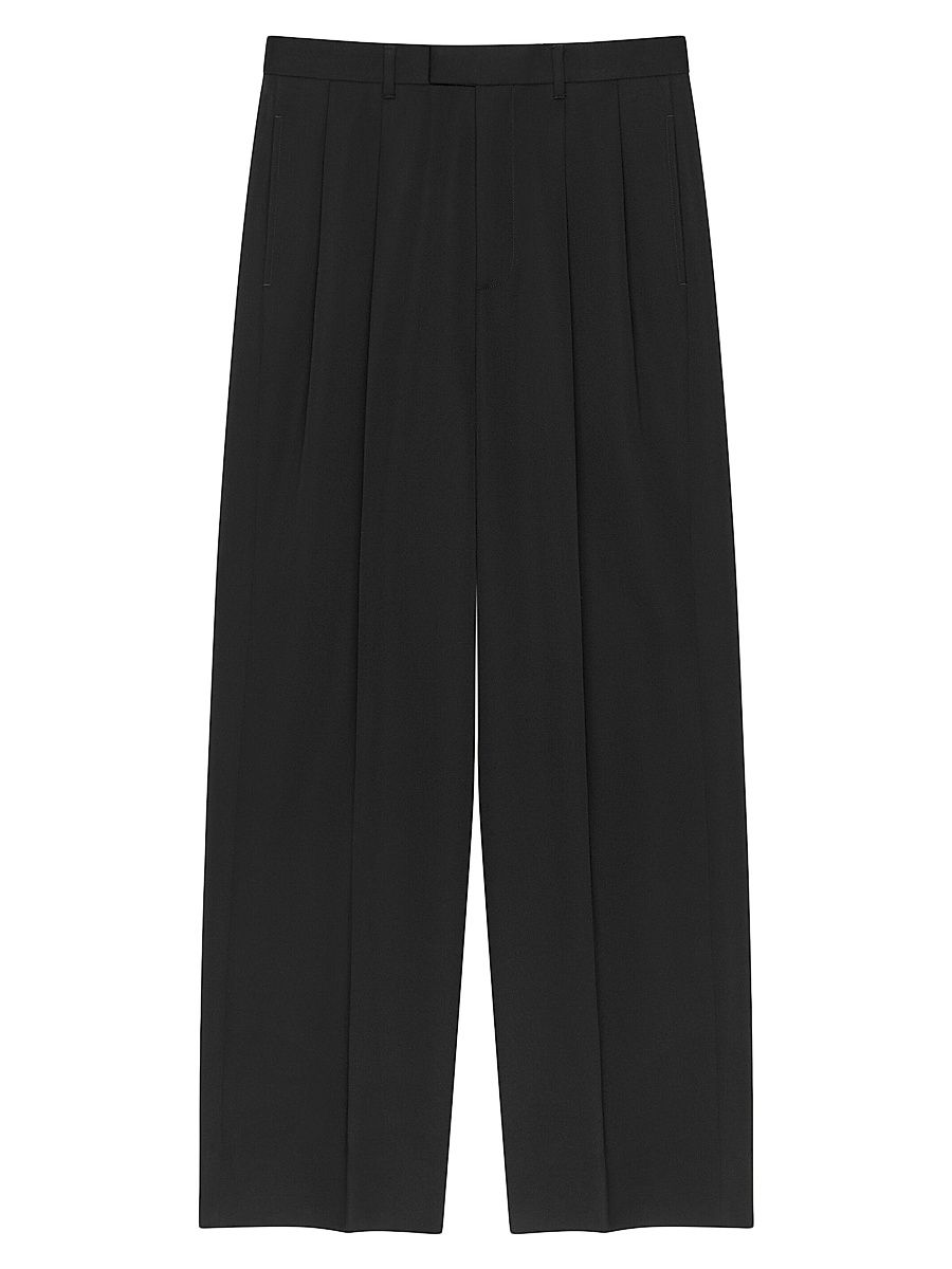Men's Double Pleated Trousers in Wool - Black - Size 32