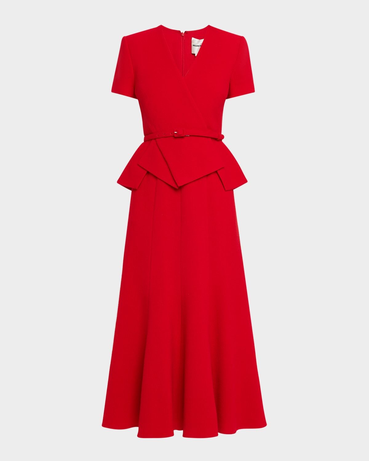 Wrap Peplum Belted Crepe Midi Dress