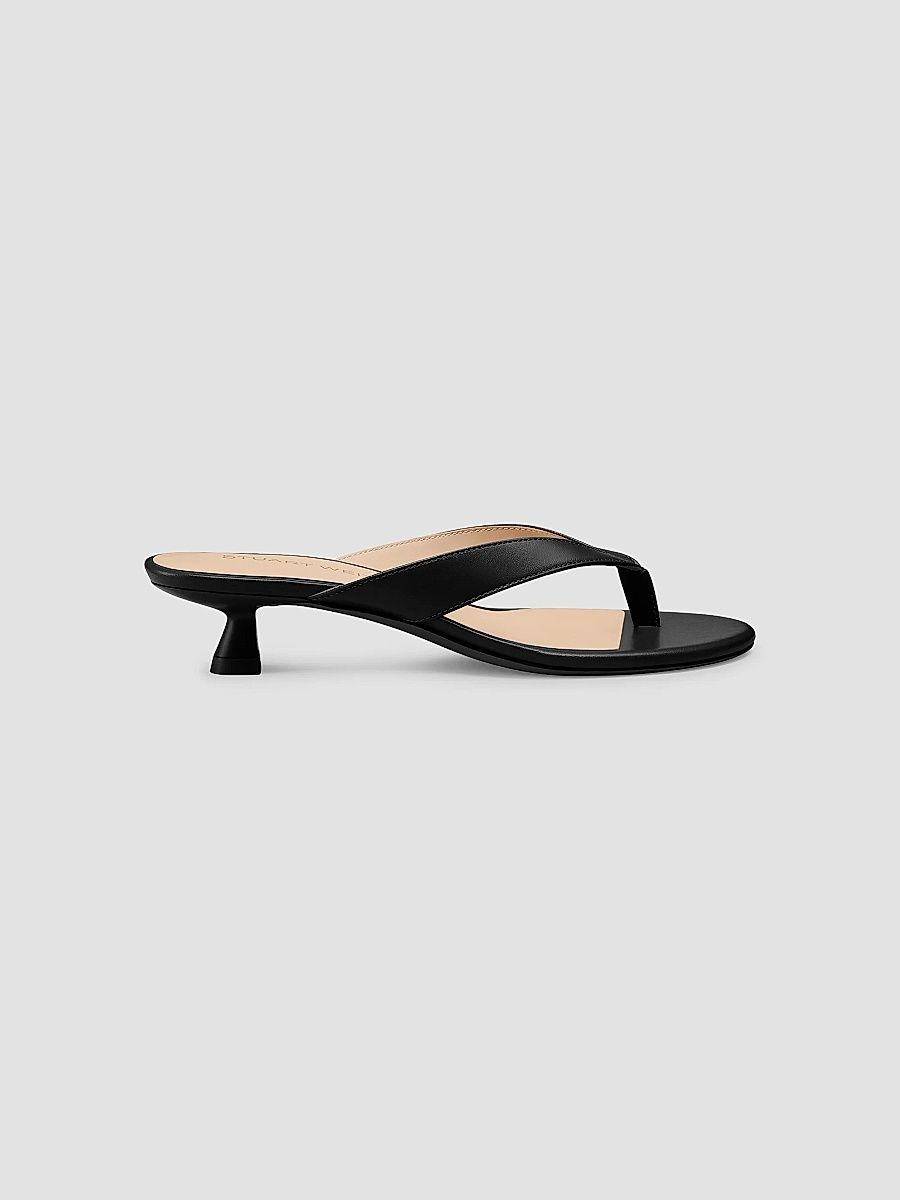 Stuart Weitzman Women's Rio Sleek 35MM Leather Sandals - Black - Size 9.5