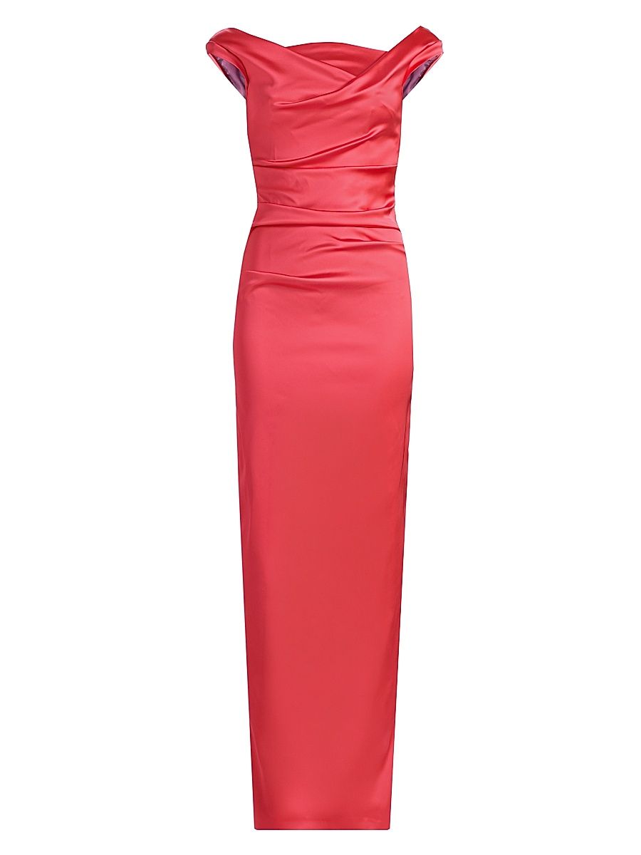 Women's Cowlneck Satin Column Gown - Shocking - Size 16