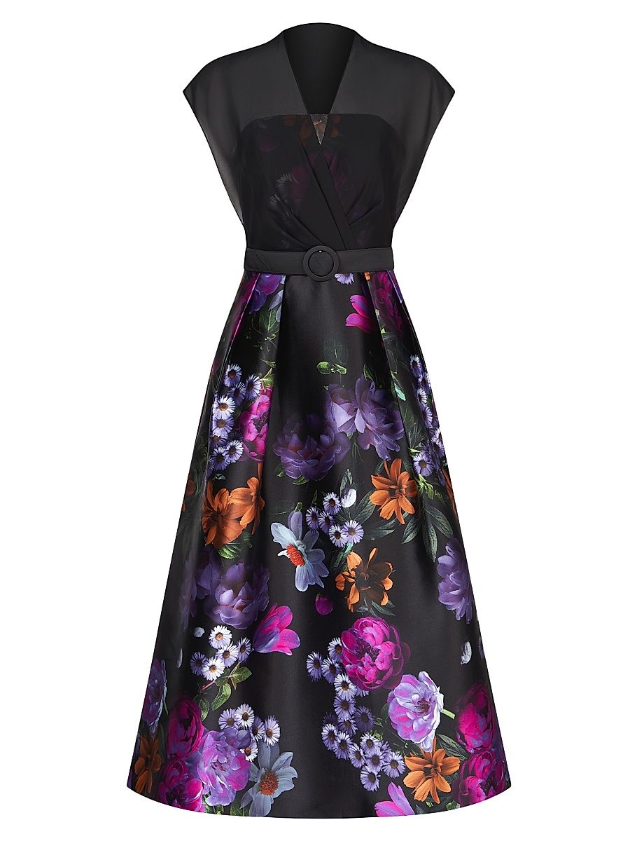 Women's Brigid Peony Bouquet Print Cocktail Dress - Raven Boysenberry - Size 4