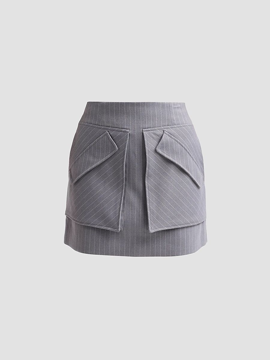 Women's Cherry Grey Pinstripe Skirt - Grey White - Size 12