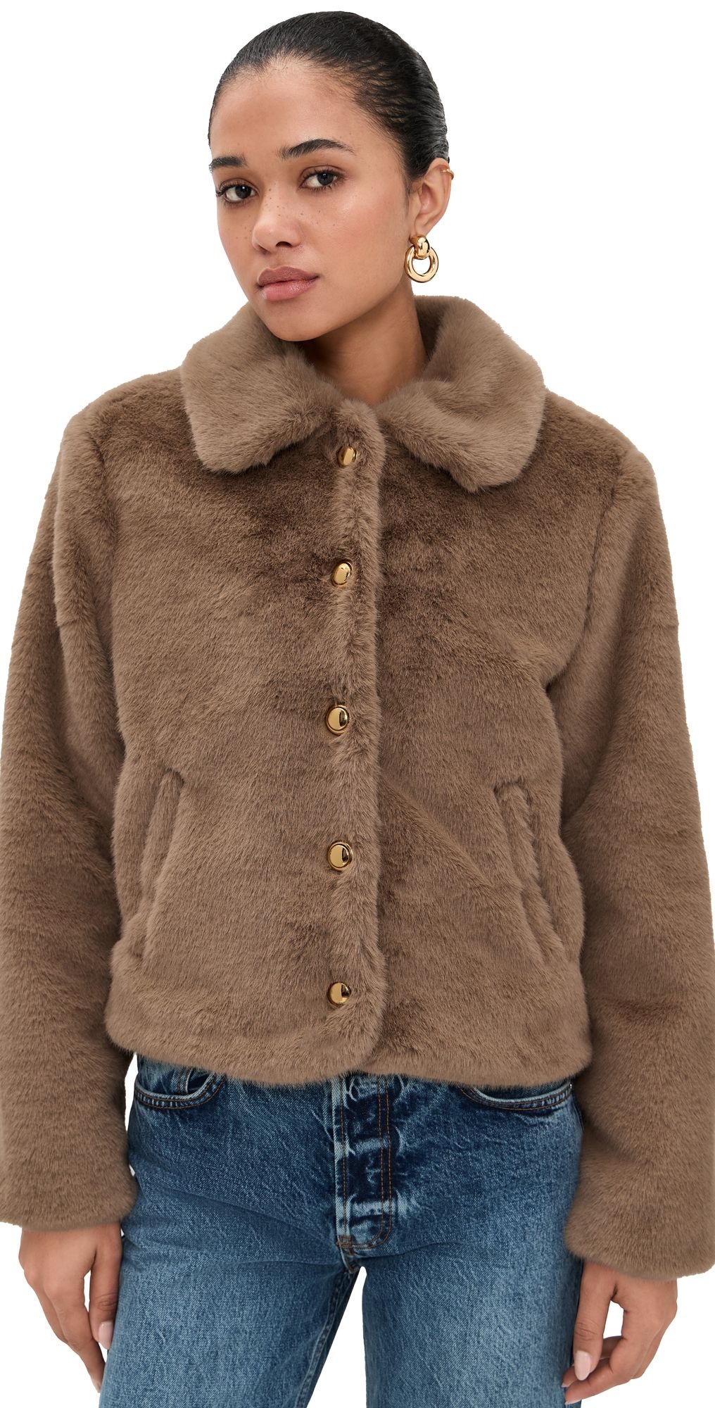 English Factory Faux Fur Collared Jcaket Tan M