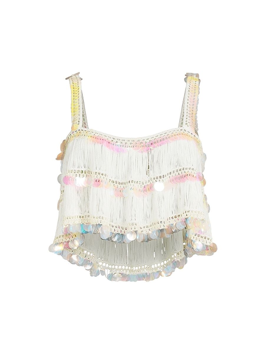 Women's Viola Crochet-Knit Sequined Tankini Top - Ivory - Size Large