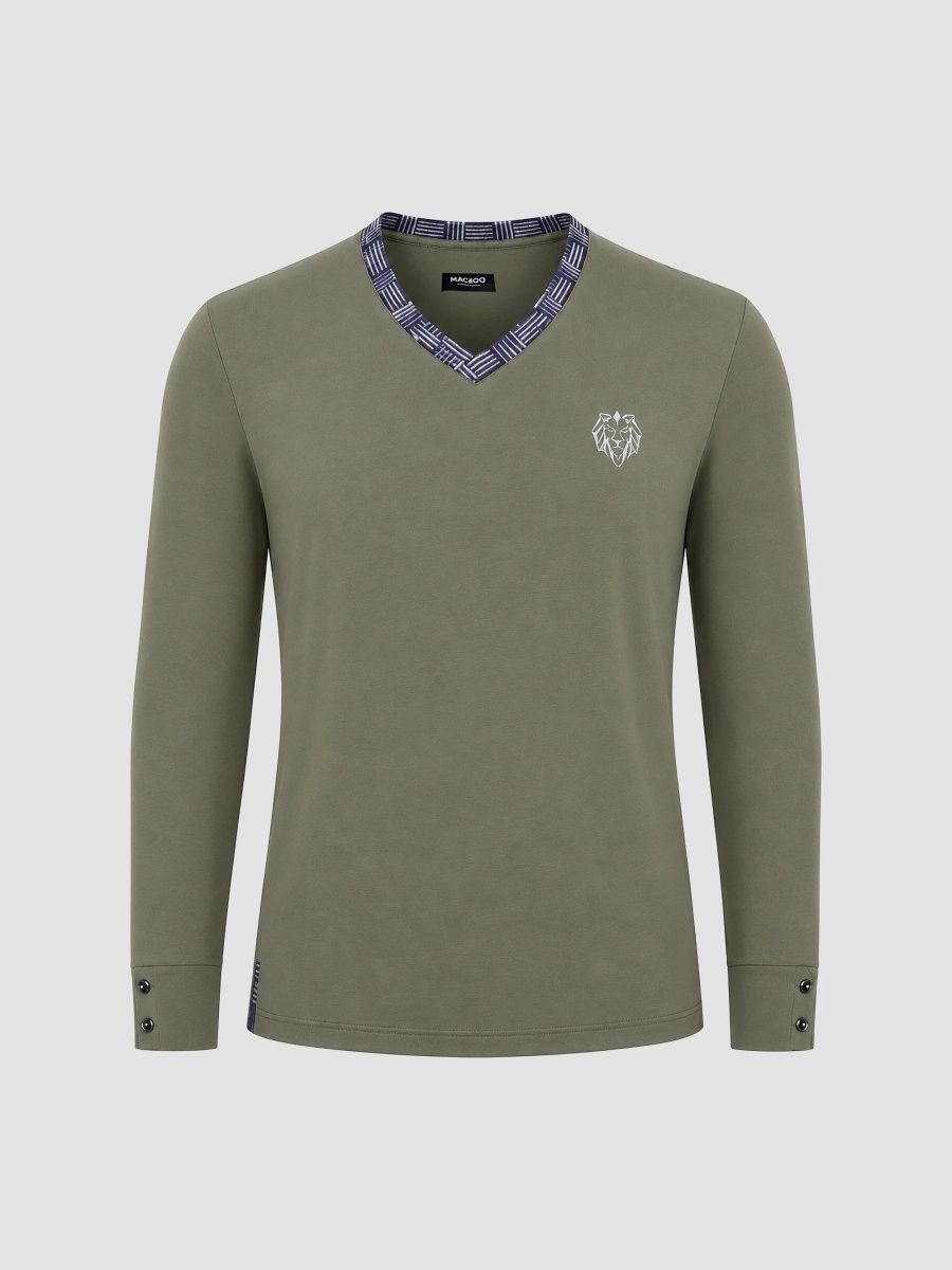 Maceoo Men's Edison V-Neck Long Sleeve T-Shirt - Green - Size XXXL