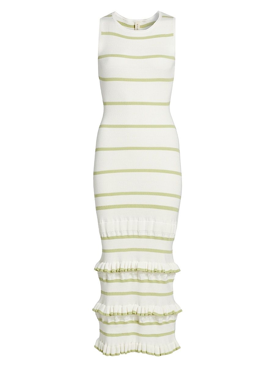 Women's Rafaella Stripe Ruffle Maxi Dress - Matcha Cream - Size XL