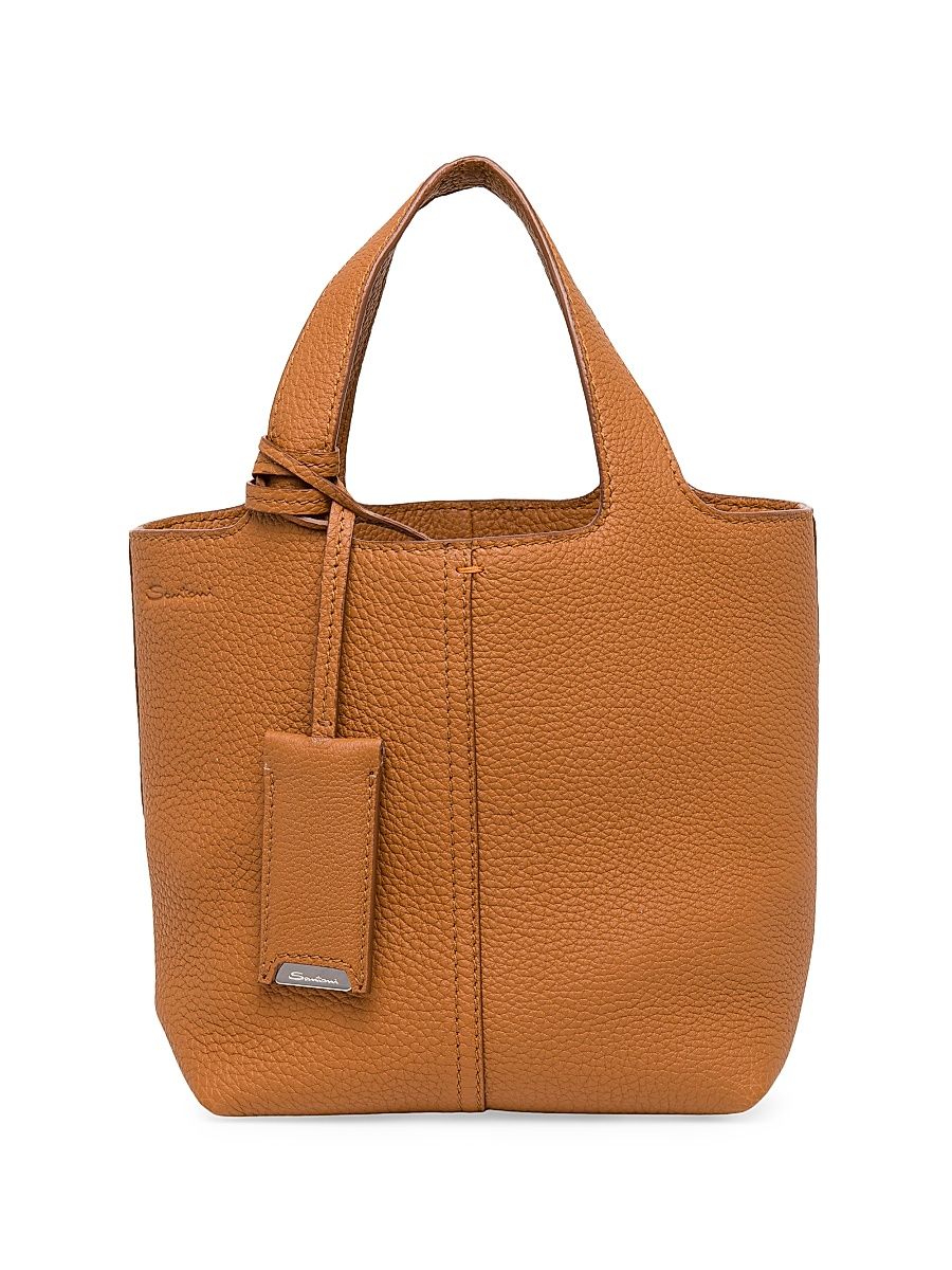 Women's Mini Chapelier Leather Tote Bag - Light Brown