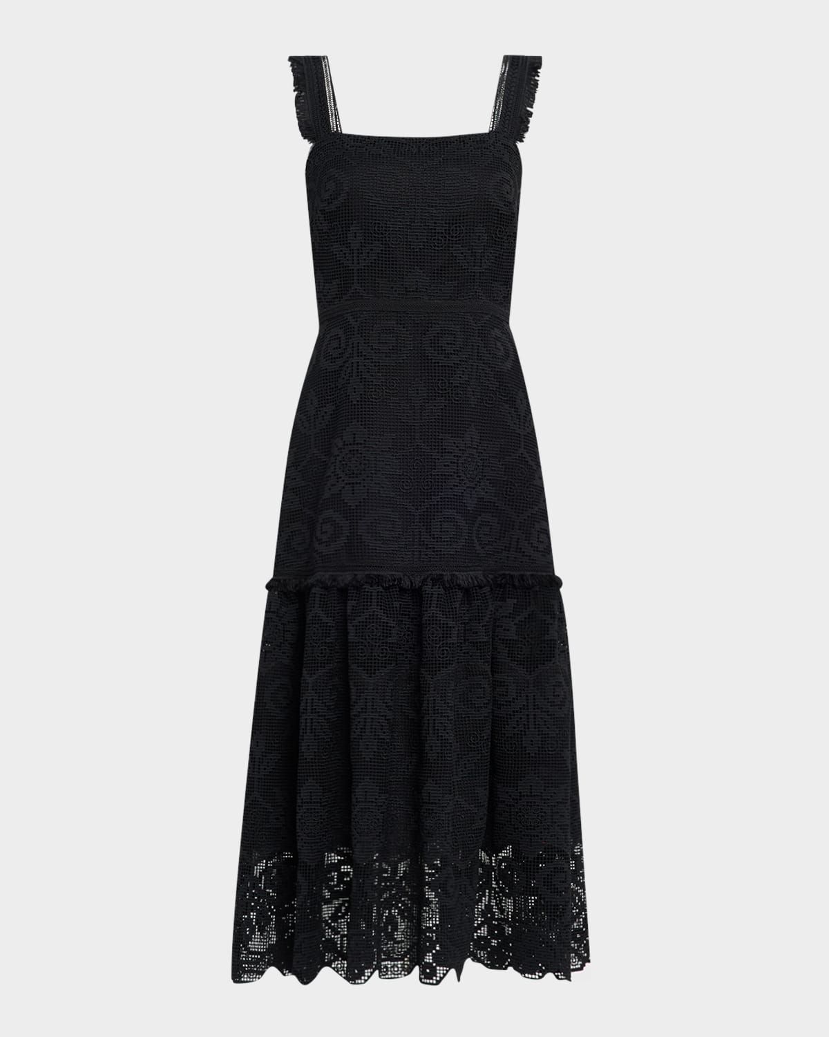 Mona Square-Neck Lace Midi Dress