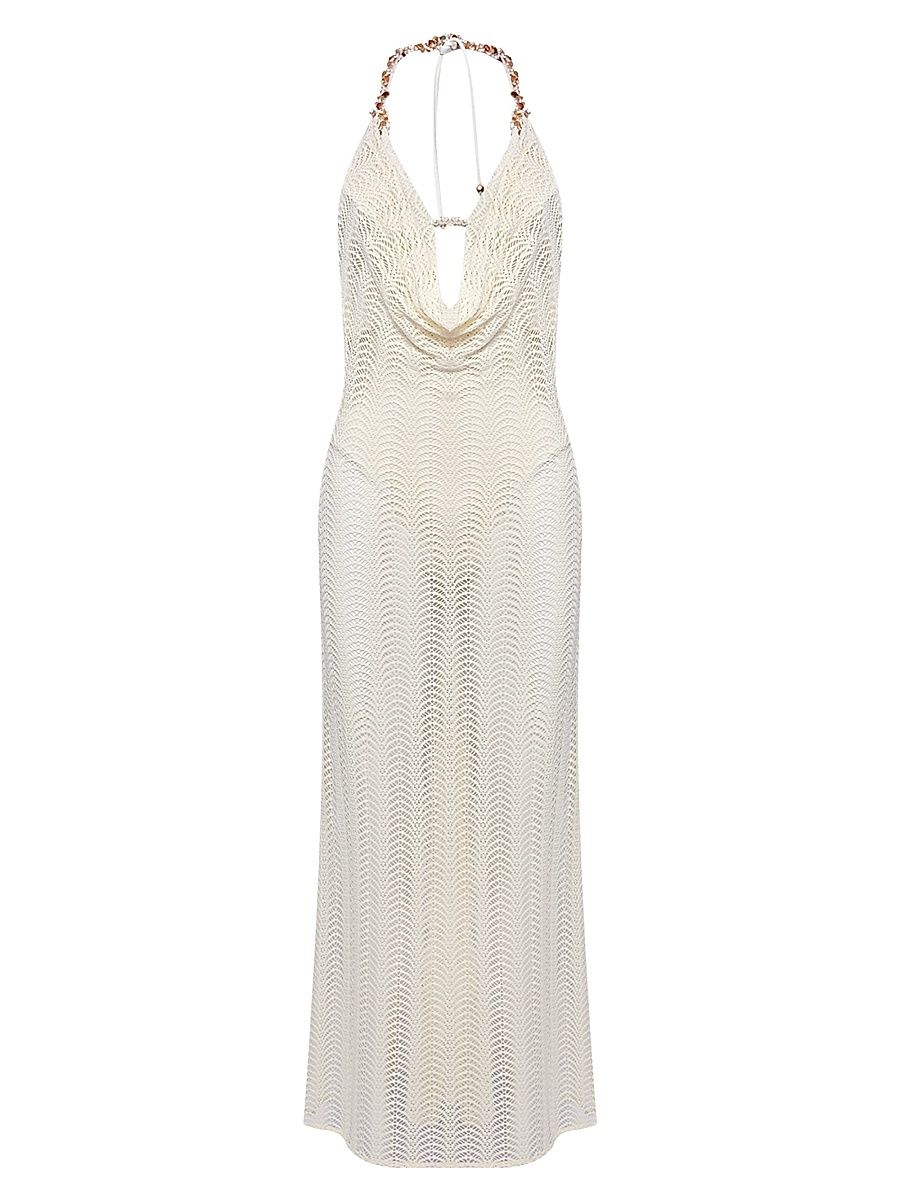 Women's Wave Mesh Halterneck Dress - Off White - Size Small