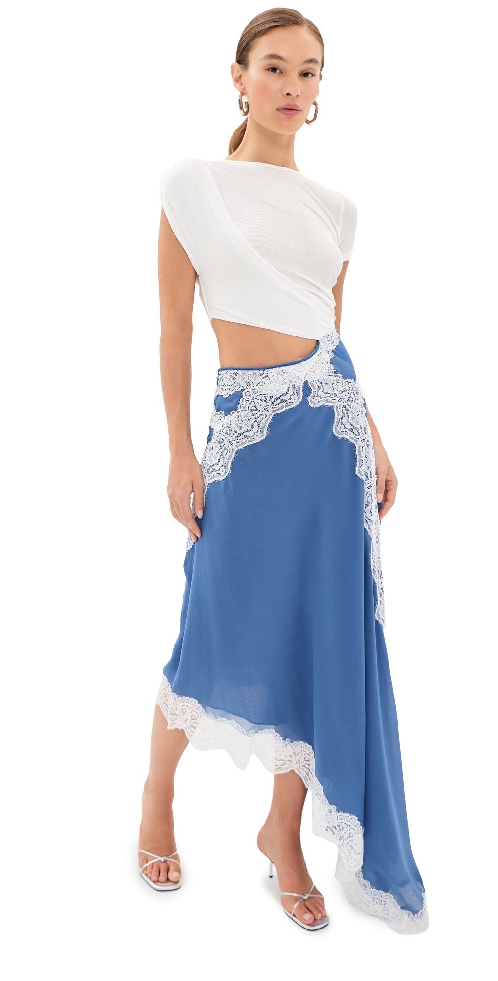 Christopher Esber Verve Twisted Tee Silk Dress Azurite/White 12