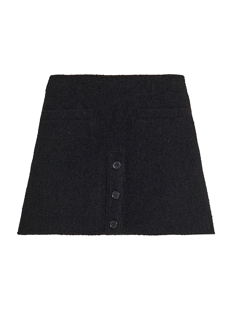 Women's Buttoned Tweed Logo A-Line Miniskirt - Black - Size 10