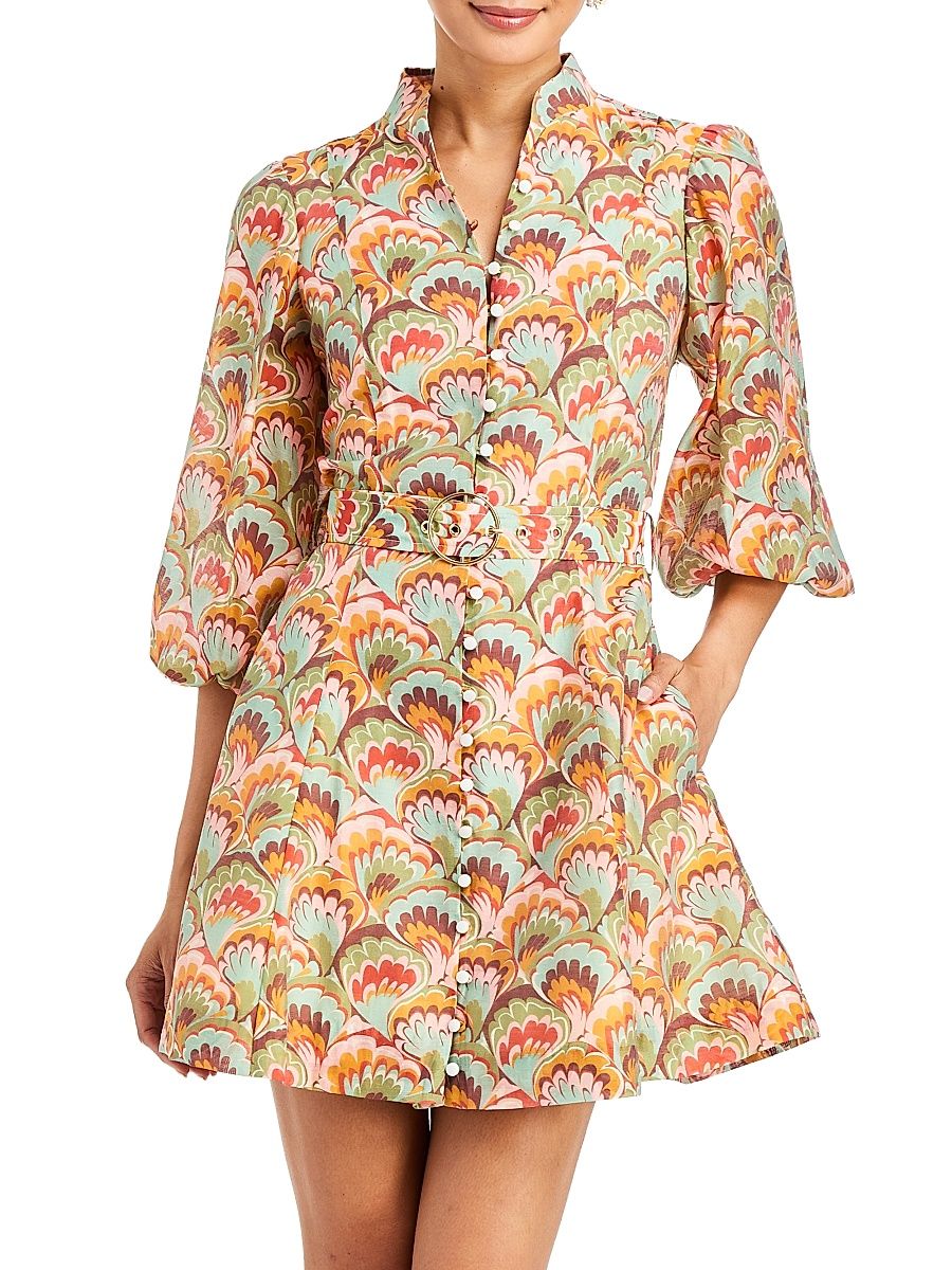 Women's Valencia Abstract Organza Belted Minidress - Marbled Multi - Size 14