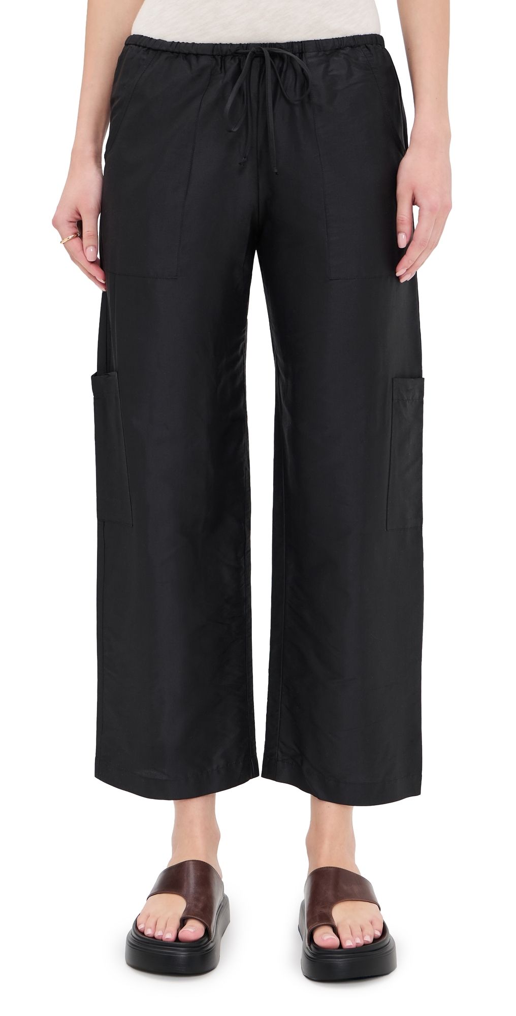 DONNI. The Silk Taffeta Drawstring Cargo Pants Jet XL