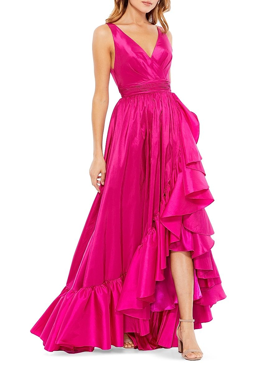 Women's Satin Flounce V-Neck Gown - Magenta - Size 24