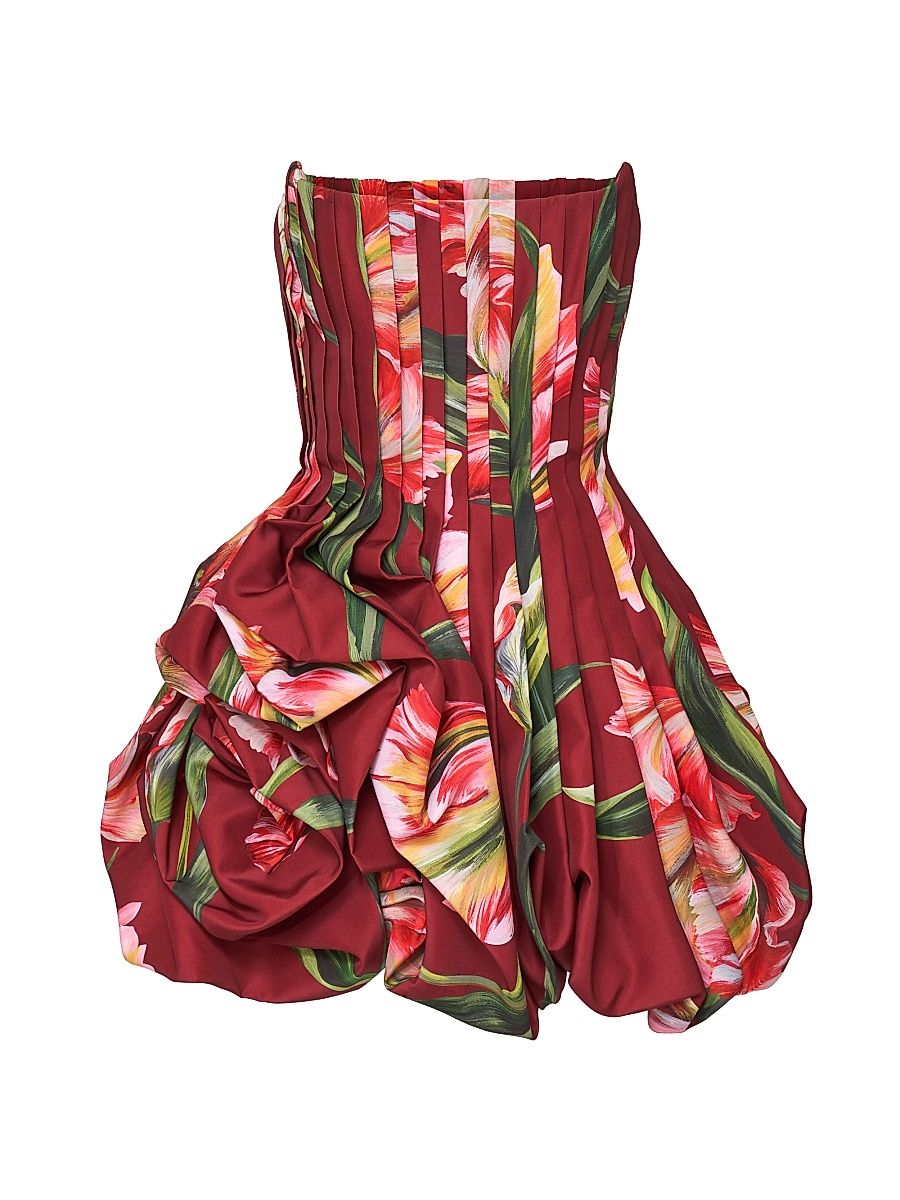 Women's Printed Pleated Draped Minidress - Garnet Multi - Size 6