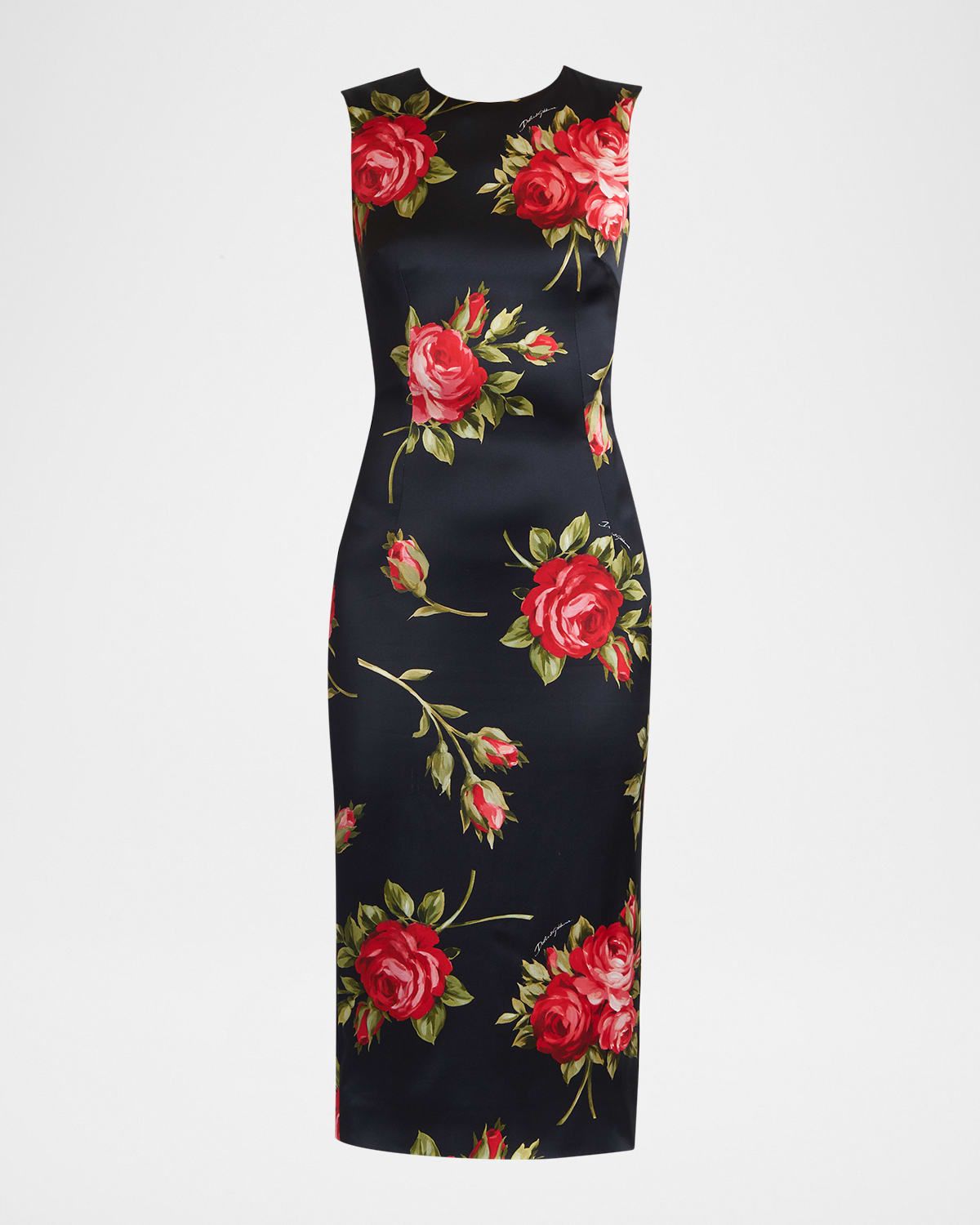 Rose Bouquet-Print Sheath Midi Dress