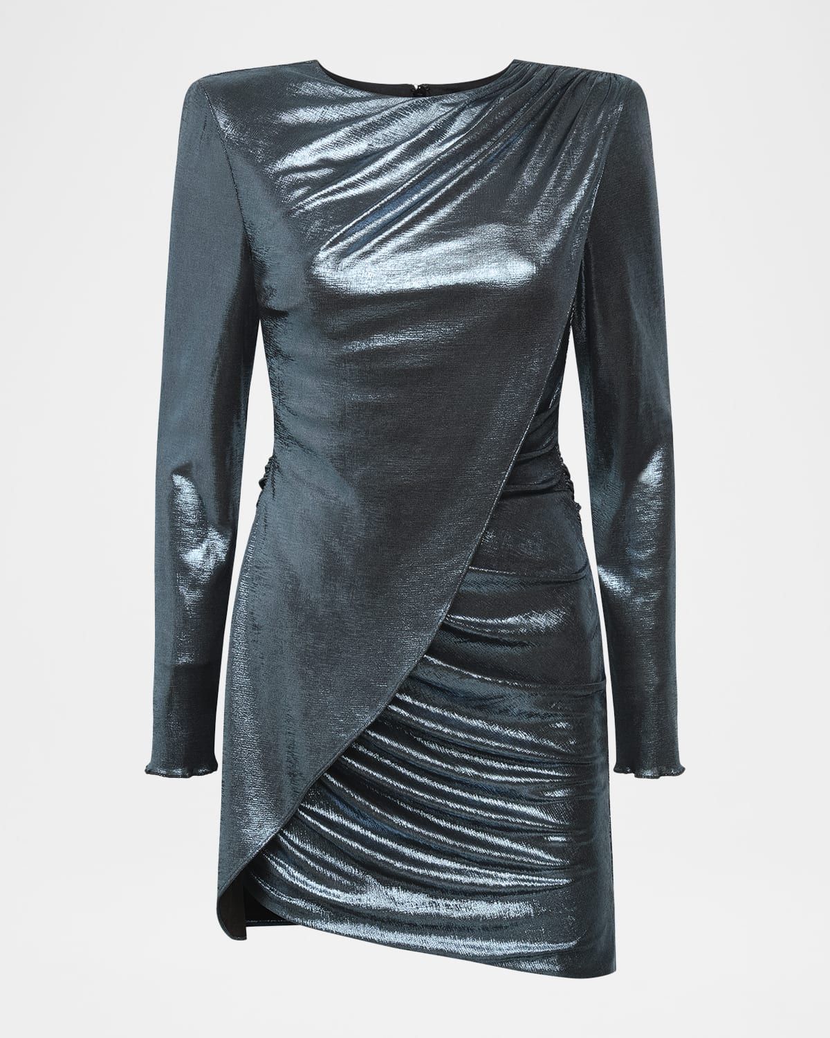 Metallic Wrap-Front Mini Dress