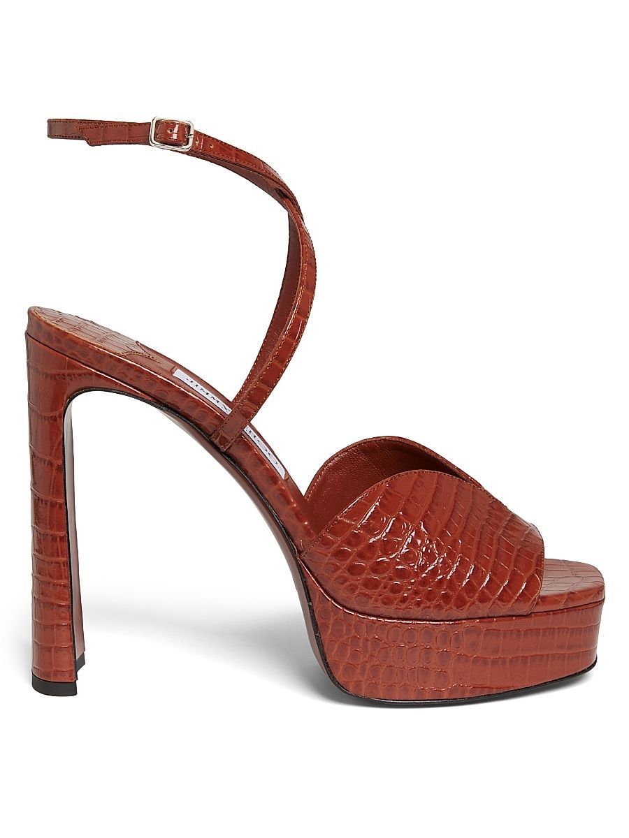 Women's Karli 125MM Croc-Embossed Leather Platform Sandals - Cognac - Size 10