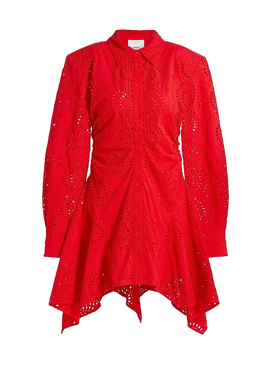 Women's Deena Eyelet Cotton Shirtdress - Poppy - Size Large