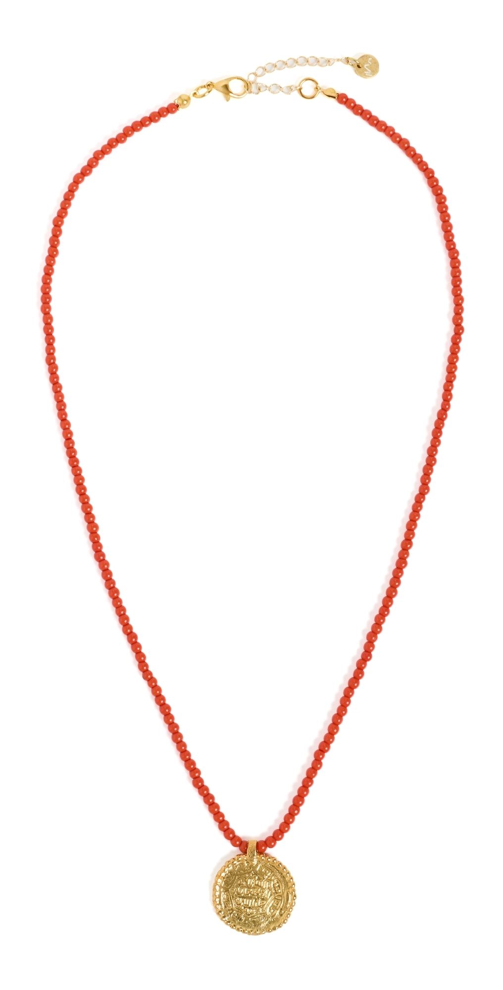 Maison Irem Beaded Coin Necklace Red One Size