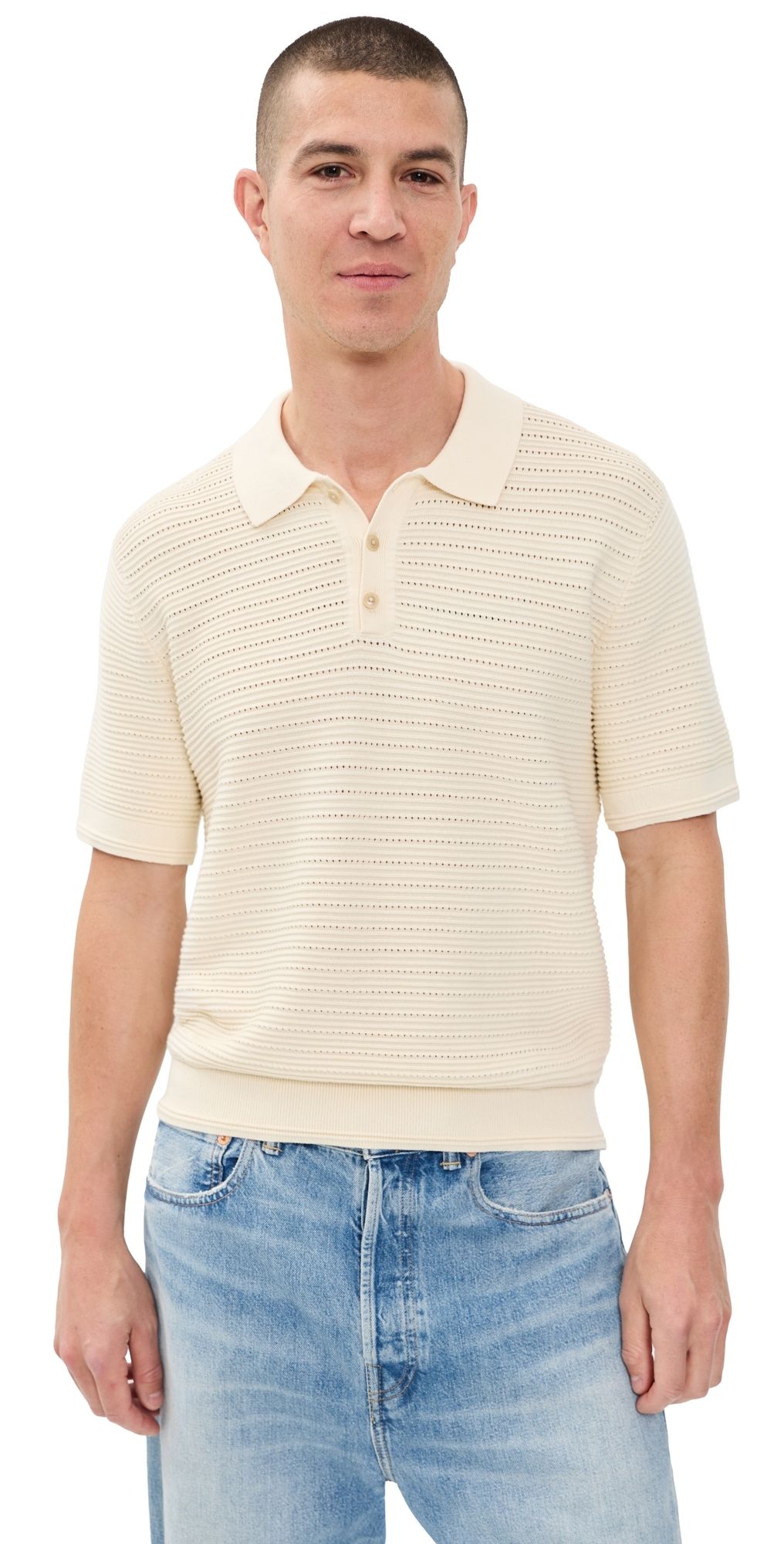 Madewell Short Sleeve Stitch Interest Polo Antique Cream L