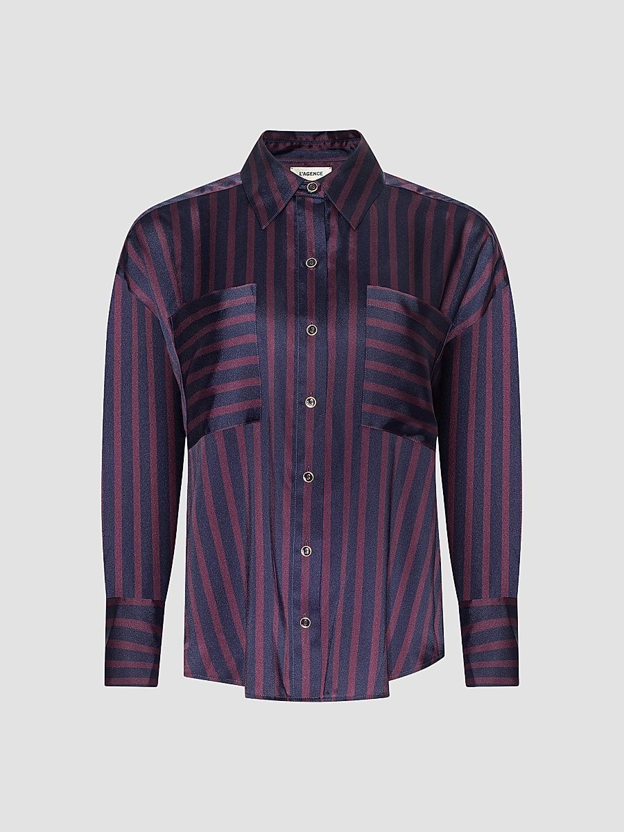 L'AGENCE Women's Eliora Relaxed Blouse - Midnight Deep Sangria - Size XL