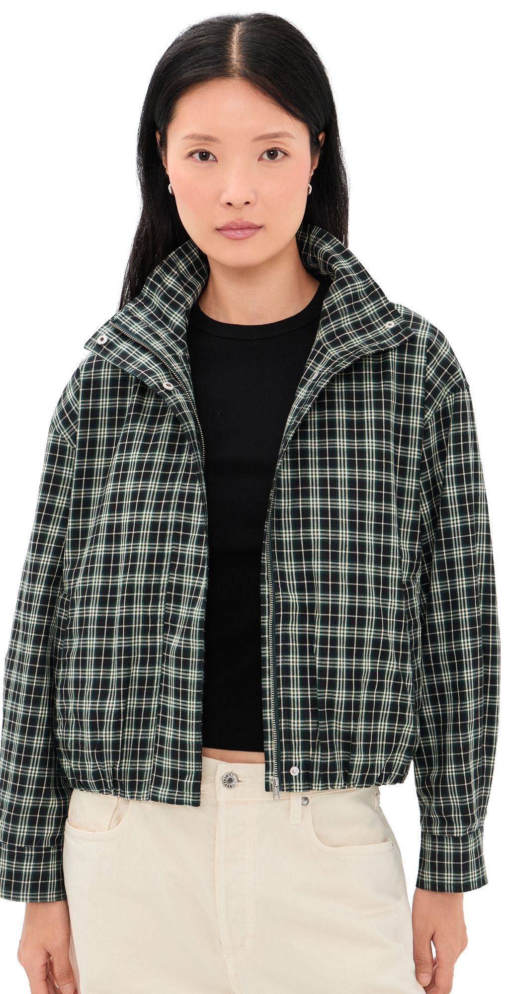 ASTR the Label Cooper Jacket Black Green Plaid M