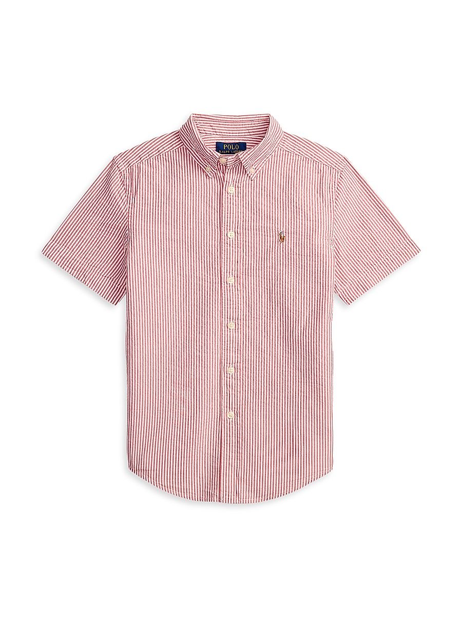Little Boy's & Boy's Striped Cotton Seersucker Shirt - Nantucket Red - Size 18