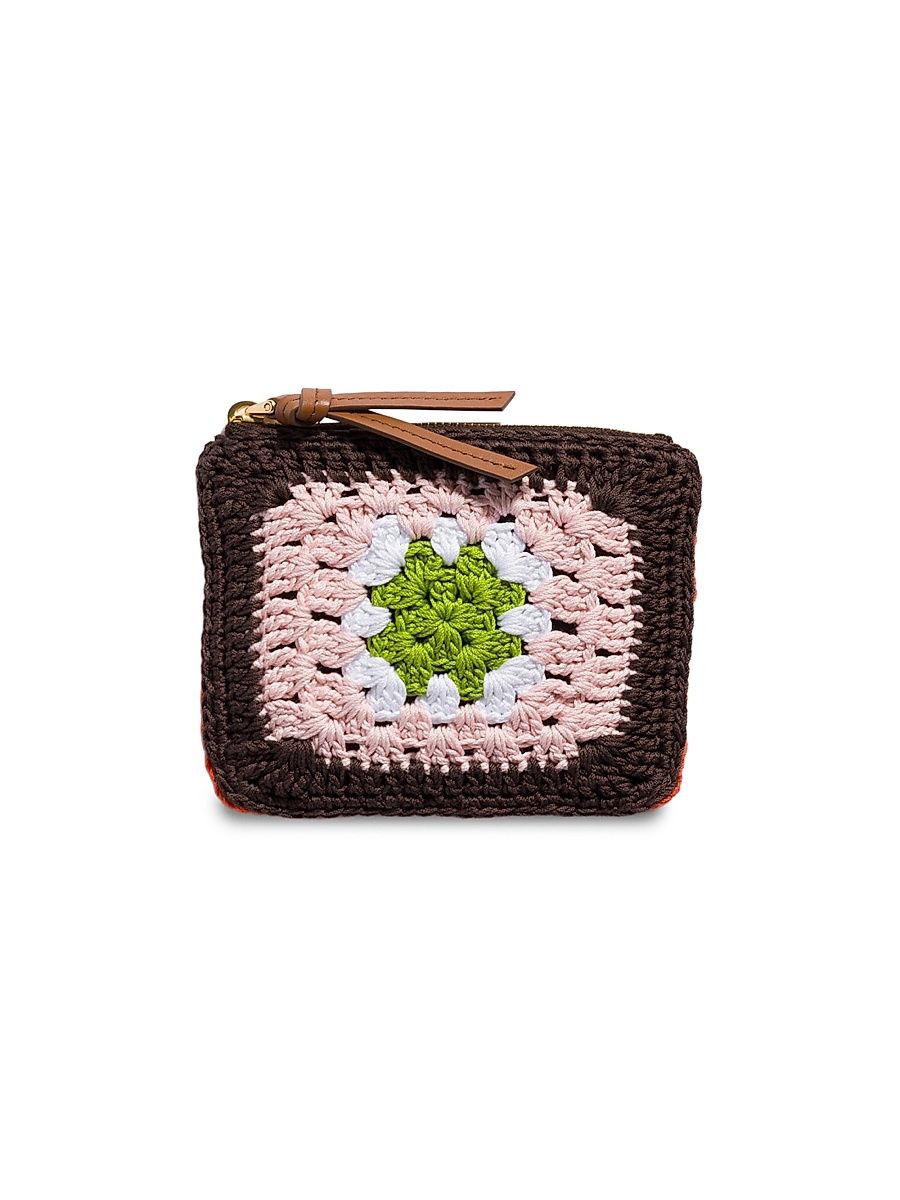 Women's Crochet Zipper Pouch - Brown