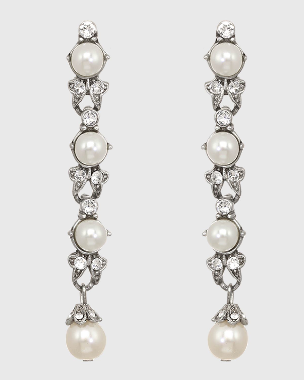 Linear Glass-Pearl And Crystal Drop Earrings