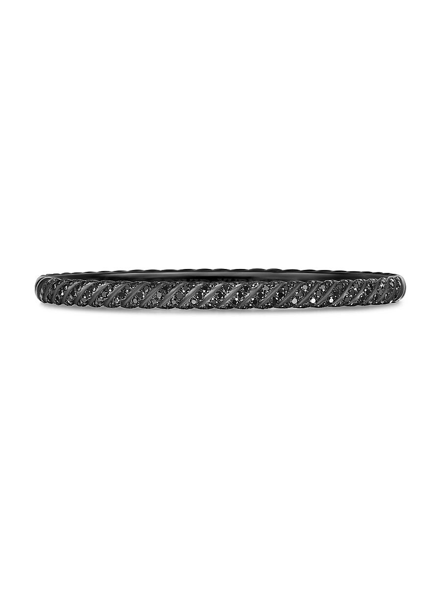 Women's Sculpted Cable Bangle Bracelet in Black Titanium - Black Diamond - Size Large