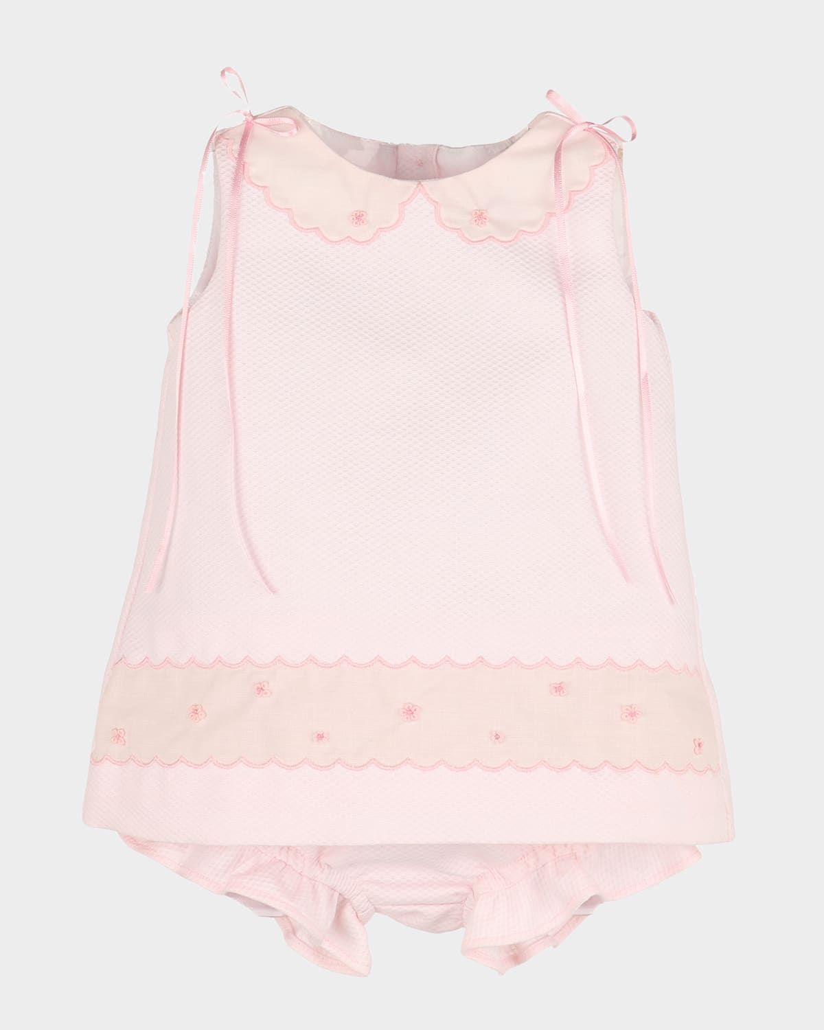 Girl & apos;s Pique Collar Dress & Bloomers Set, Size 3M-18M