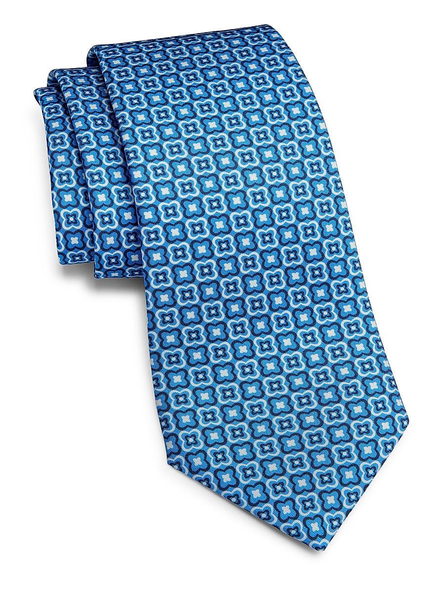 Men's Clover Mosaic Silk Tie - Blue