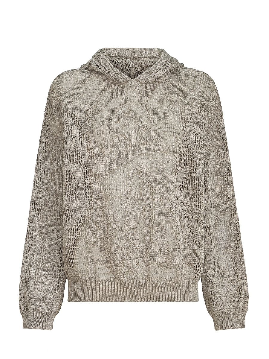 Women's Dazzling Water Lillies Hooded Sweater in Linen and Cotton - Mud - Size XS