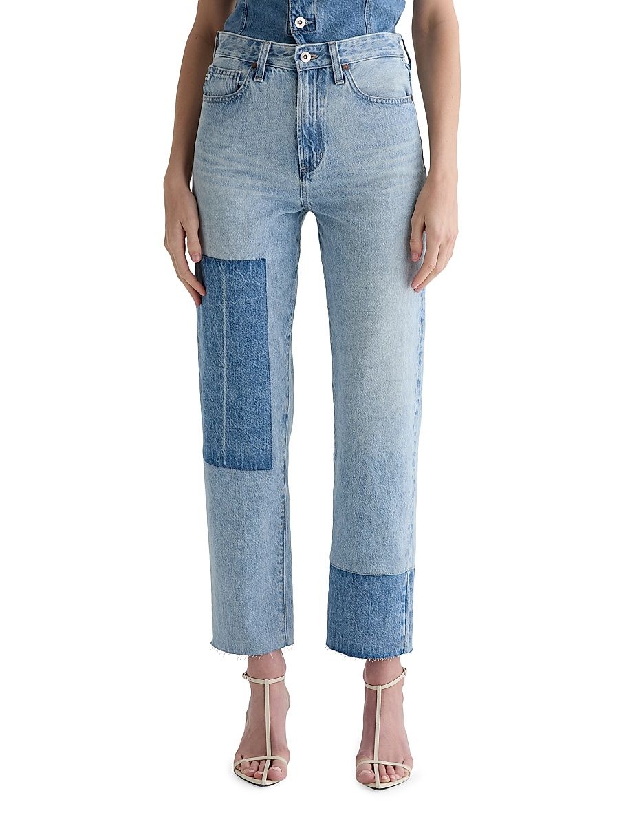 Women's Brinley Patchwork High-Rise Straight-Leg Crop Jeans - Carpinteria - Size 31