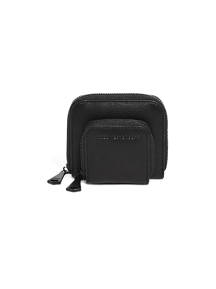Women's Bowery Leather Double Zip Around Wallet - Black