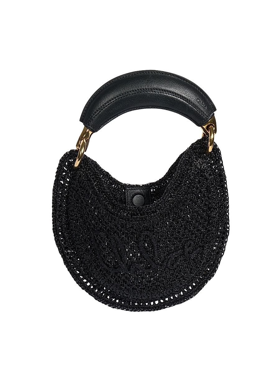 Women's Mini Summer Banana Glitter Crochet Top Handle Bag - Black