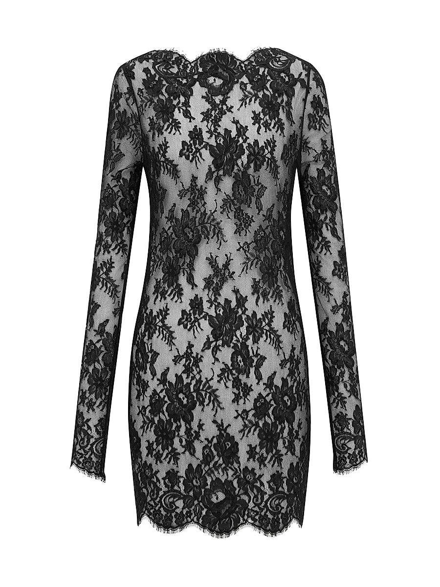 Women's Long-Sleeve Dress in Chantilly Lace - Black - Size 6