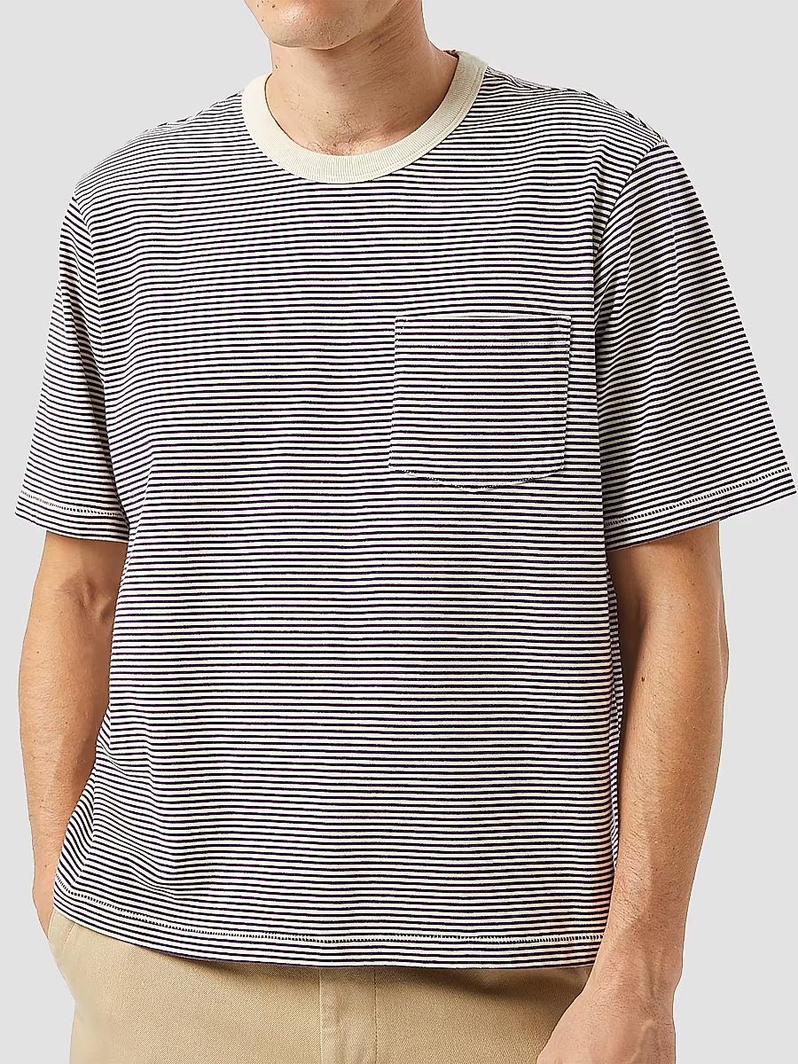 Corridor Men's Striped Cotton T-Shirt - Plum - Size Small